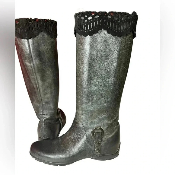 Luzzi Made in Italy Genuine Leather Boots Boho with Velvet like Crotched trim - Picture 1 of 12